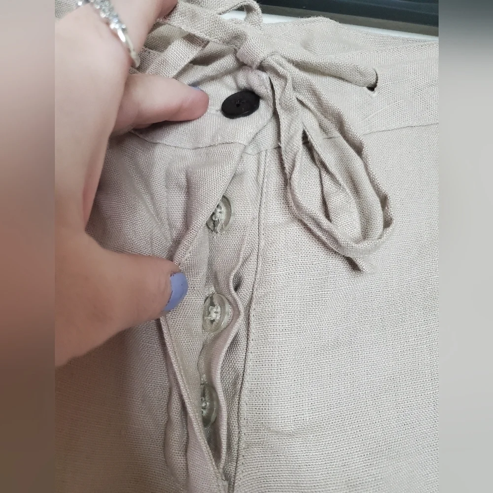 Fabindia Linen Pants Size XL Womens Highwaist Cropped Coastal - Picture 3 of 11